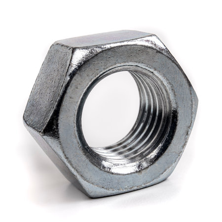 Metallic nut. Picture taken in studio with soft-box and white background representing a mechanical component.の写真素材