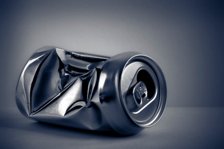 Aluminum can for beverage. Still-life picture of a single metallic container.の写真素材