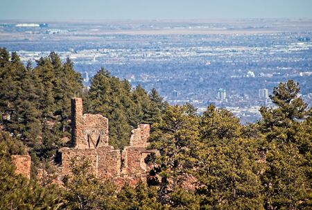 Looking east to Denver past the Walker ruins in Mount Falcon Parkの写真素材