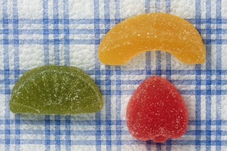 Colored gelatin desserts sprinkled with sugar  Gelatin mixed with fruit juice to make it taste better の写真素材