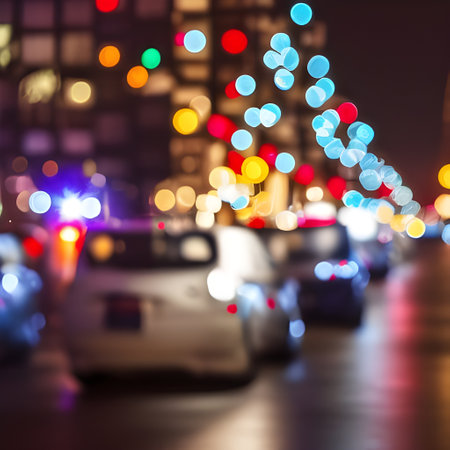 blurred of car in city at night, bokeh backgroundのイラスト素材