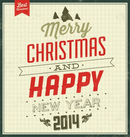Vintage Christmas Typographic Background   Retro Design   Merry Christmas And Happy New Yearのイラスト素材