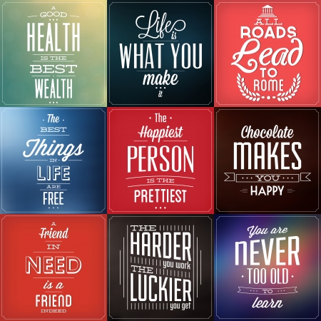 Set Of Vintage Typographic Backgrounds - Motivational Quotes - Retro Colors With Calligraphic Elementsのイラスト素材