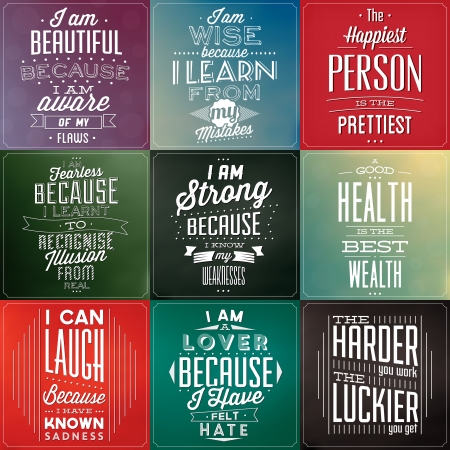 Set Of Vintage Typographic Backgrounds - Motivational Quotes - Retro Colors With Calligraphic Elementsのイラスト素材