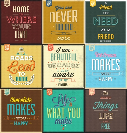 Set Of Vintage Typographic Backgrounds - Motivational Quotes - Retro Colors With Calligraphic Elementsのイラスト素材
