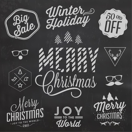 Christmas Typographic Background Set / Merry Christmas And Happy New Yearのイラスト素材