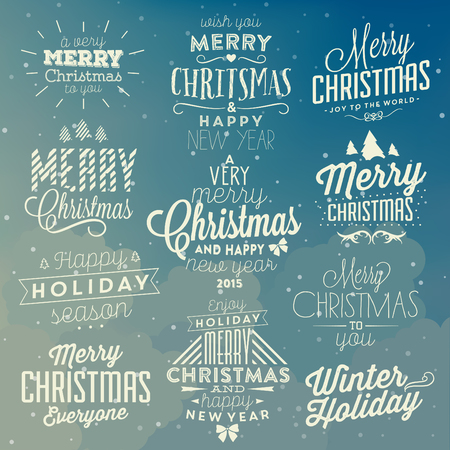 Christmas Typographic Background Set / Merry Christmas And Happy New Yearのイラスト素材