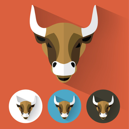 Animal Portrait with Flat Design / Bull / Vector Illustrationのイラスト素材