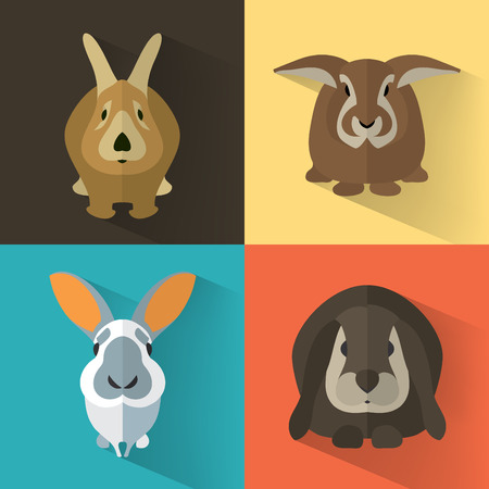 Set of Easter Bunnies / Animal Portrait / Flat design / Vector illustrationのイラスト素材