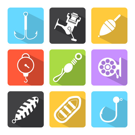 Minimal fishing equipment / Flat design iconsのイラスト素材