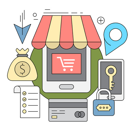 Linear Style Icons. Modern Vector Elements. Colorful Shopping Icon Set.のイラスト素材