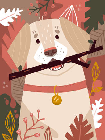 Cute kid poster with labrador portrait for room decoration.のイラスト素材