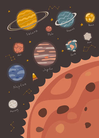Cosmic kid poster for room with planets for room decoration.のイラスト素材