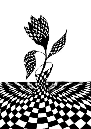 Tulip in black and white square illustrationのイラスト素材