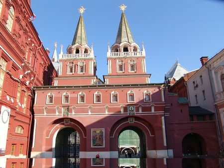 Troitskie a gate, Moscow Kremlin, a tower, Moscow, Russiaの写真素材