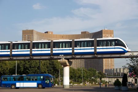 train carriages, building, monorail