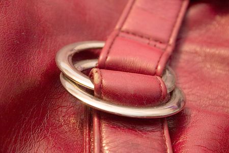 red vanity bag from leatherette on a light backgroundの写真素材