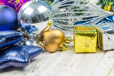 Christmas team,Small Handmade gift Christmas gift,Christmas presents with  on wooden backgroundの写真素材