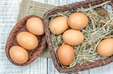 eggs on wood vintage backgroundの写真素材