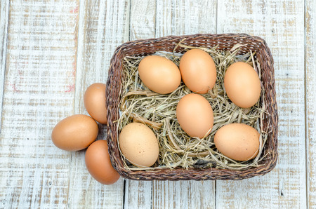 eggs on wood vintage backgroundの写真素材