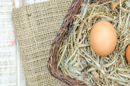 eggs on wood vintage backgroundの写真素材