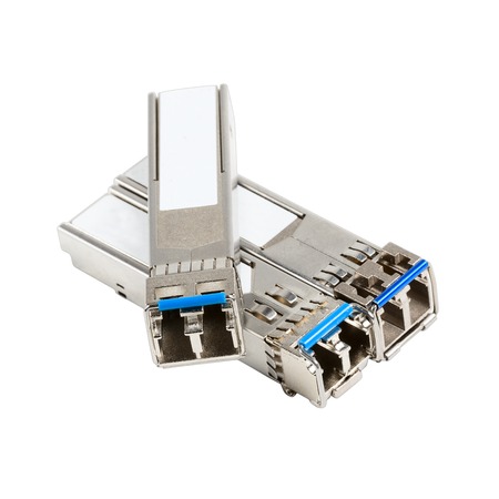 Optical modules of SFP isolated on white background