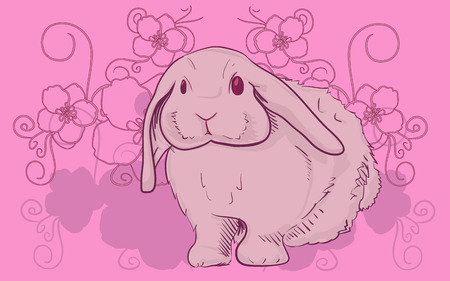 bunny with flower branchのイラスト素材
