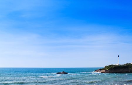white lighthouse, blue sky, beaconの写真素材