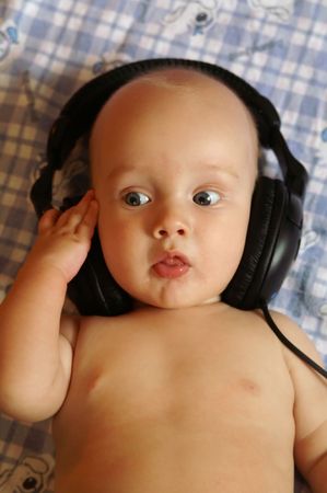 Baby, DJ, music, portrait, boy, small, blondの写真素材
