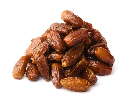 dates isolated on white, dried fruitsの写真素材