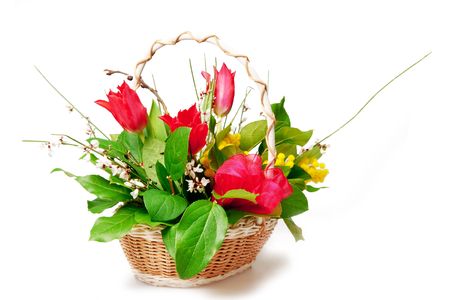 beautiful bouquet of flowers isolated on whiteの写真素材