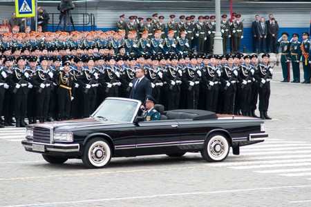 MOSCOW - 6 May 2010: Dress rehearsal of Military Parade on 65th anniversary of Victory in Great Patriotic War on May 6, 2010 on Red Square in Moscow, Russiaのeditorial素材