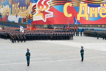MOSCOW - 6 May 2010: Dress rehearsal of Military Parade on 65th anniversary of Victory in Great...