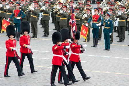 MOSCOW - 6 May 2010: England. Dress rehearsal of Military Parade on 65th anniversary of Victory in Great Patriotic War on May 6, 2010 on Red Square in Moscow, Russiaのeditorial素材