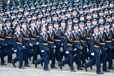MOSCOW - 6 May 2010: Dress rehearsal of Military Parade on 65th anniversary of Victory in Great Patriotic War on May 6, 2010 on Red Square in Moscow, Russiaのeditorial素材