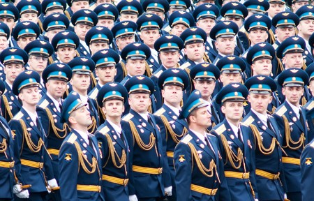 MOSCOW - 6 May 2010: Dress rehearsal of Military Parade on 65th anniversary of Victory in Great Patriotic War on May 6, 2010 on Red Square in Moscow, Russiaのeditorial素材