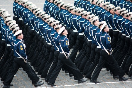 MOSCOW - 6 May 2010: Dress rehearsal of Military Parade on 65th anniversary of Victory in Great Patriotic War on May 6, 2010 on Red Square in Moscow, Russiaのeditorial素材