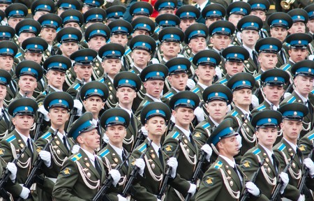 MOSCOW - 6 May 2010: Dress rehearsal of Military Parade on 65th anniversary of Victory in Great Patriotic War on May 6, 2010 on Red Square in Moscow, Russiaのeditorial素材