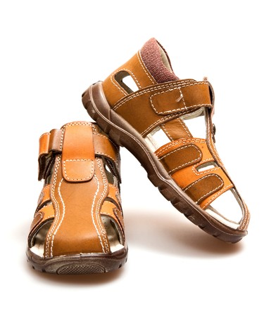 child's sandals isolated on whiteの写真素材