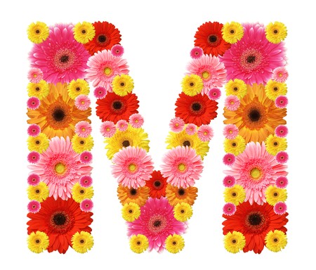 M, flower alphabet isolated on whiteの写真素材