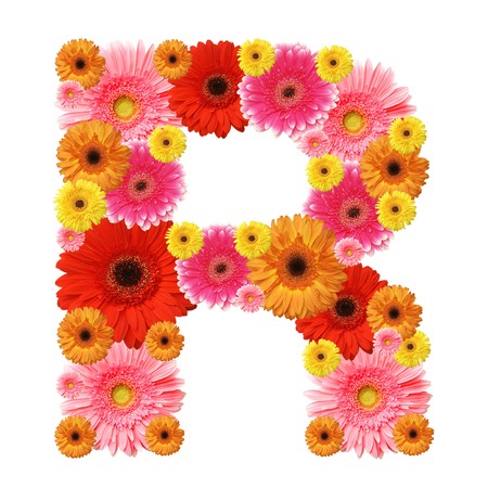 R, flower alphabet isolated on whiteの写真素材
