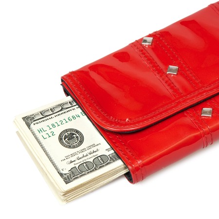 red purse with moneyの写真素材