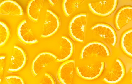 pieces of orange in orange juiceの写真素材