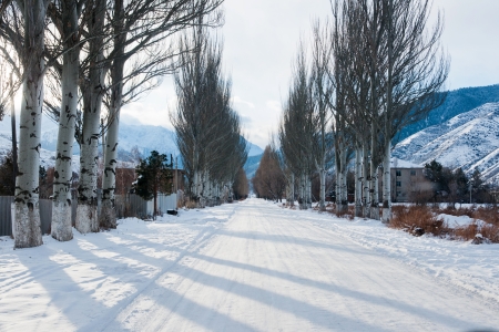 winter mountain roadの写真素材