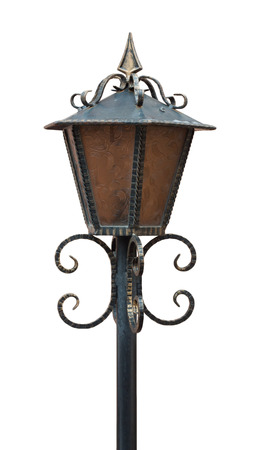 One bronze vintage standing streetlight isolaten on white backgroundの写真素材