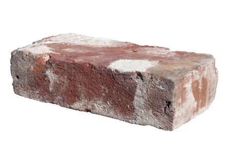 Single old red  brick isolated on white backgroundの写真素材