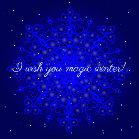 magnificent snowlake postcard surrounded with little lightsのイラスト素材