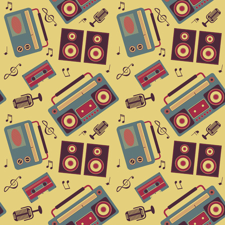 seamless vector pattern of retro music gadgetsのイラスト素材