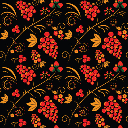 seamless pattern ornated with traditional russian khokhloma style elementsのイラスト素材