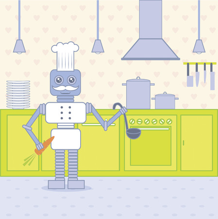 robot cook standing in the bright kitchenのイラスト素材